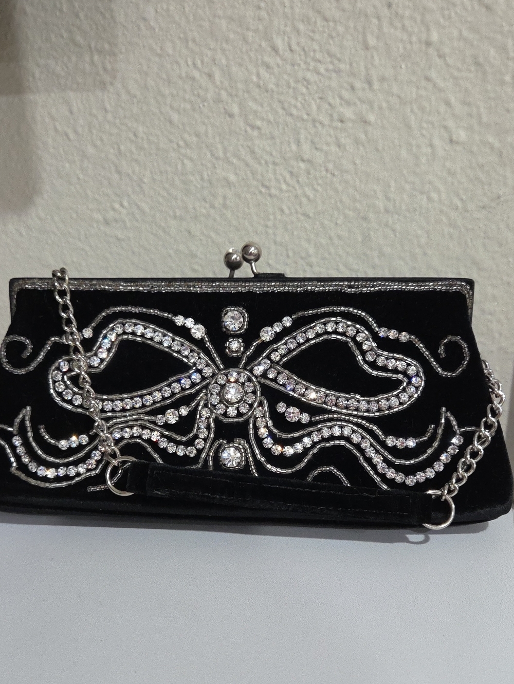 Che Che New York Black Embellished Evening Clutch with Crystal Detail